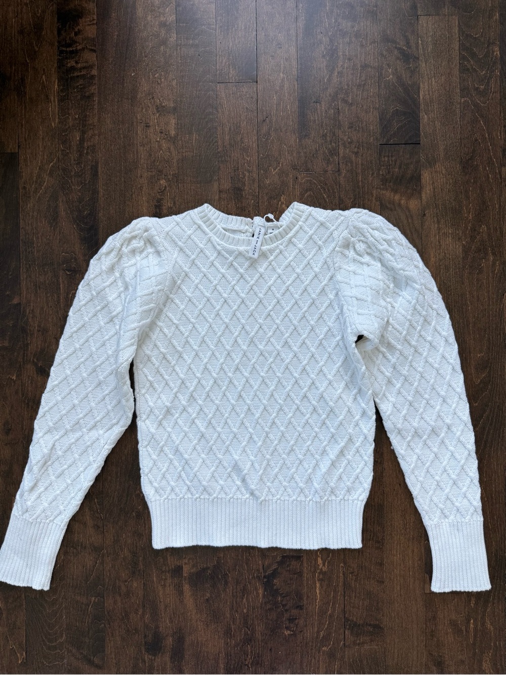 Janie and Jack Girls Cream Textured Puff Sleeved Cable-Knit Sweater, 10